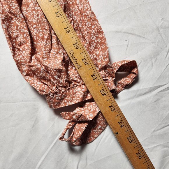 Free People Womens Medium Sienna Floral Blouse Tie Sleeves Orange Boho - Picture 12 of 12